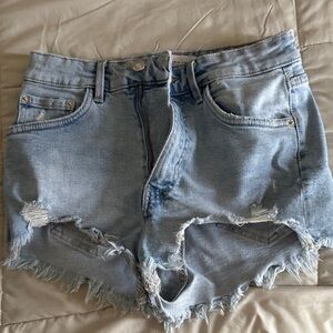 Zara Light Blue Frayed Denim Shorts